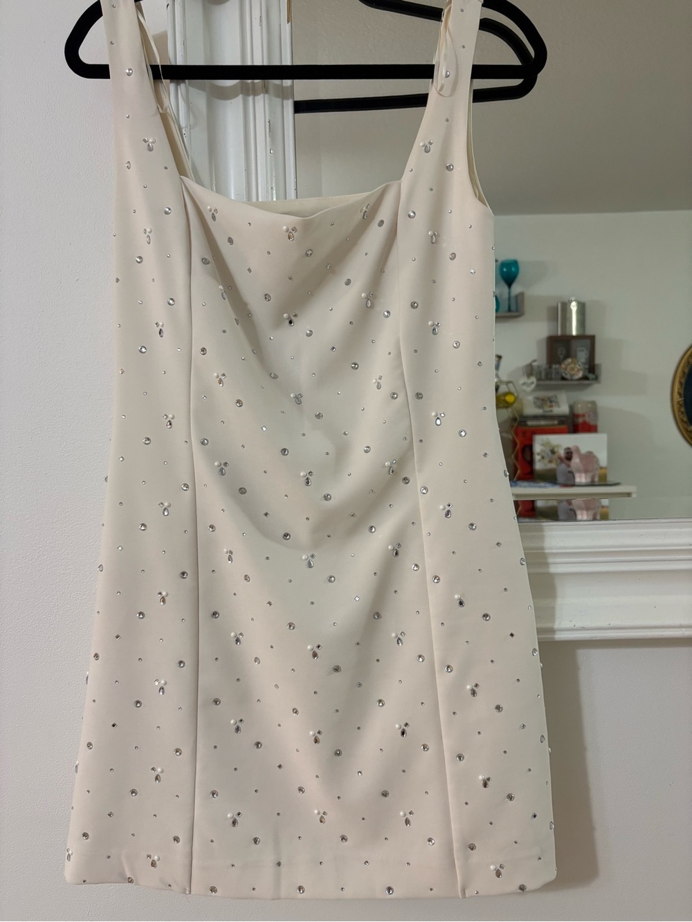 Dynamite Ivory Crystal-Embellished Cowl Mini Dress